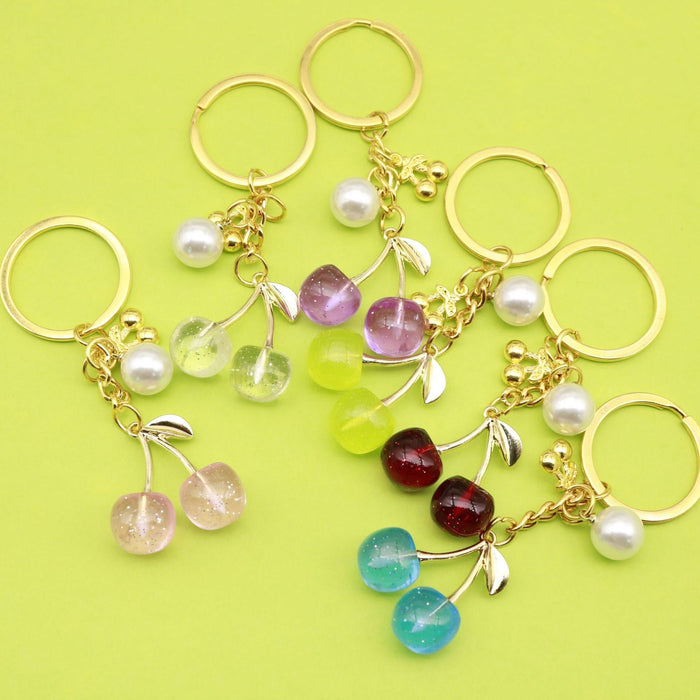 Metal Cherry Pearl Keychain Sweet Backpack Bag Charm Gift