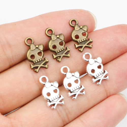 16x9mm Alloy Bow Skull Pendant DIY Jewelry Findings Necklace Bracelet Charm 0.6g