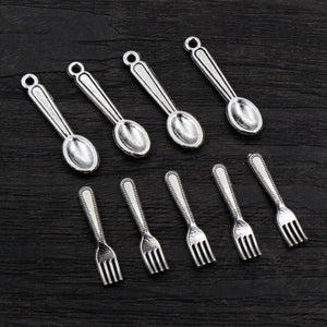 Alloy Spoon And Fork Kitchen Utensil Charms Pendants For DIY Necklace Bracelet Jewelry Making