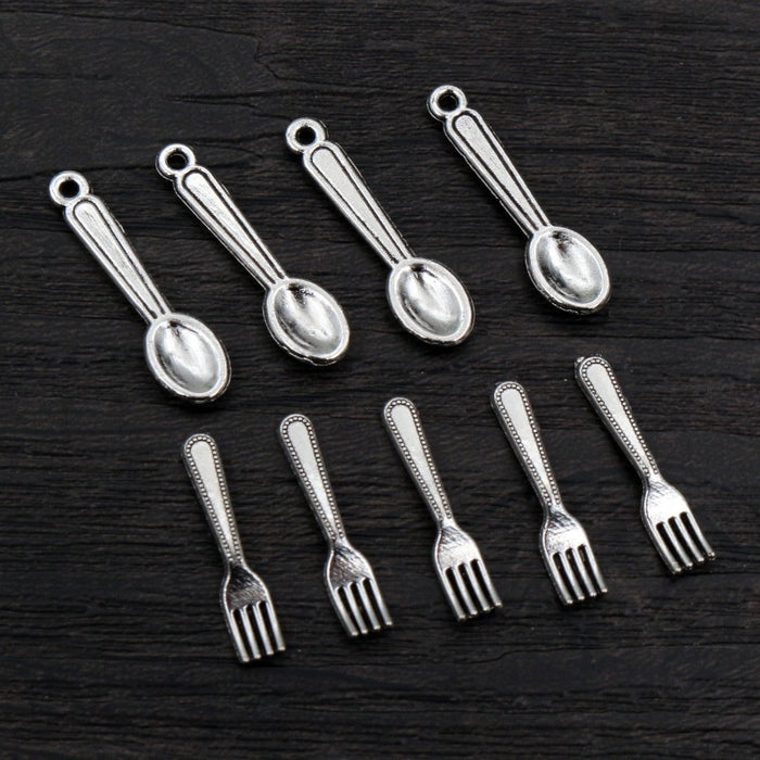 Alloy Spoon And Fork Kitchen Utensil Charms Pendants For DIY Necklace Bracelet Jewelry Making