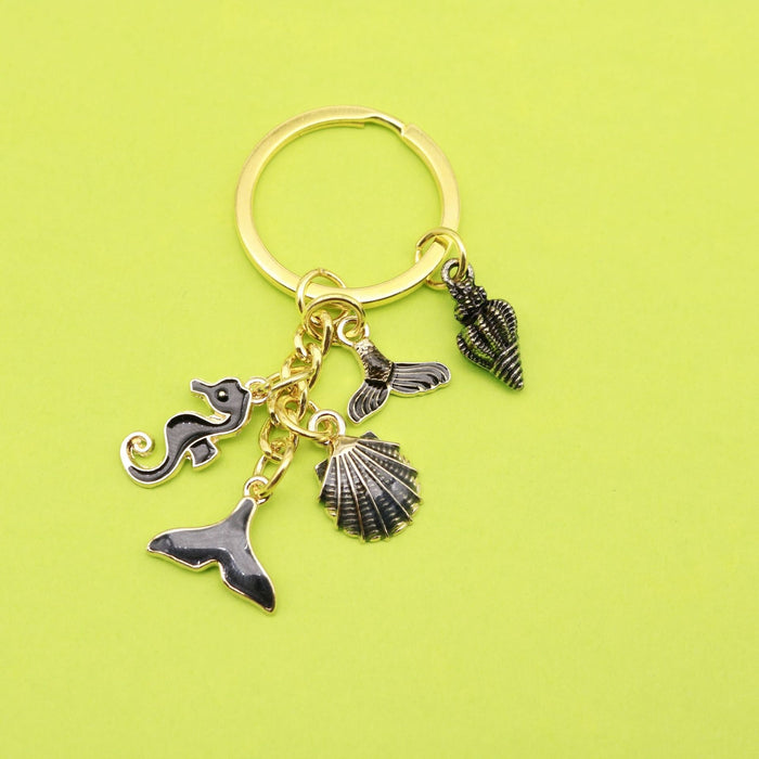 Zinc Alloy Mermaid Tail Shell Starfish Keychain Ocean Gift
