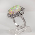 Opalescent Oval Double-Halo Statement Ring In Silver Tone view 4