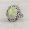 Opalescent Oval Double-Halo Statement Ring In Silver Tone view 3