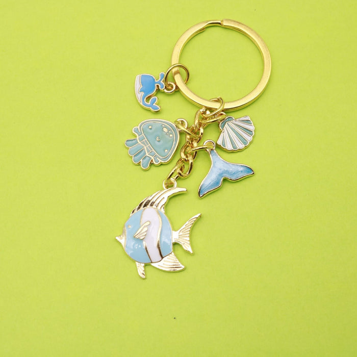 Zinc Alloy Mermaid Tail Shell Starfish Keychain Bag Charm