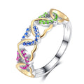 Two-Tone Open Heart Ring with Color Stone Accents with Clear Stone Details view 1