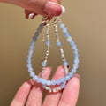 Fresh Aquamarine And Black Stone Round Beaded Bangle With Crushed Silver Geometric Accent view 1