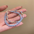 Fresh Aquamarine And Black Stone Round Beaded Bangle With Crushed Silver Geometric Accent view 3