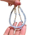 Fresh Aquamarine And Black Stone Round Beaded Bangle With Crushed Silver Geometric Accent view 5