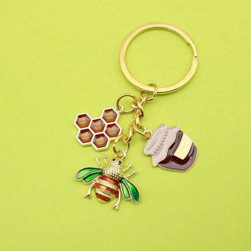 Metal Bee Honeycomb Sunflower Keychain Bag Charm