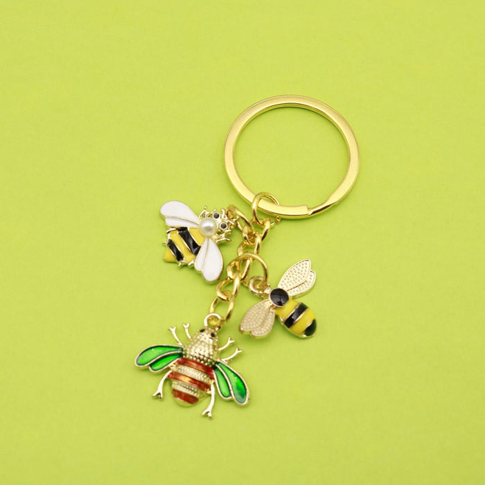 Zinc Alloy Rhinestone Bee Keychain Ladies Bag Charm
