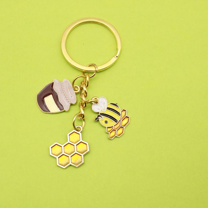 Metal Enamel Bee Sunflower Keychain Backpack Charm