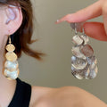 Light Luxury Irregular Metal Matte Sequin Tassel Drop Earrings With Geometric Round Design view 3