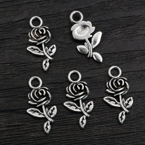 Alloy Rose Flower Pendant Charm For DIY Necklace Bracelet Jewelry Accessories 21x10mm