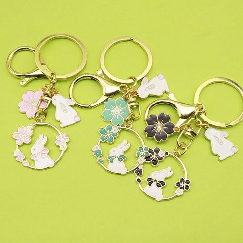 Zinc Alloy Rabbit Wreath Keychain Cute Car Bag Charm