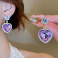 Alloy Rhinestone Heart Pendant Drop Earrings European Palace Style Light Luxury Jewelry view 3