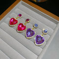 Alloy Rhinestone Heart Pendant Drop Earrings European Palace Style Light Luxury Jewelry view 2