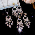 Light Luxury Copper Zircon Butterfly Teardrop Tassel Earrings Necklace Jewelry Set view 3