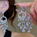 Light Luxury Copper Zircon Butterfly Teardrop Tassel Earrings Necklace Jewelry Set view 2