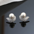 Direct Feather Stud Earrings For Women With Faux Pearl And Micro Pave Zircon Round Jewelry view 1