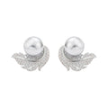 Direct Feather Stud Earrings For Women With Faux Pearl And Micro Pave Zircon Round Jewelry view 2