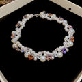 Light Luxury Faux Pearl Beaded Necklace With Crystal Heart Pendant Irregular Geometric Choker For Women view 1