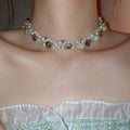 Light Luxury Faux Pearl Beaded Necklace With Crystal Heart Pendant Irregular Geometric Choker For Women view 2
