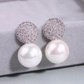 Round Geometric Faux Pearl Princess Stud Earrings For Women With Full Zircon Dress Accessory view 5