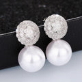 Round Geometric Faux Pearl Princess Stud Earrings For Women With Full Zircon Dress Accessory view 2