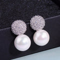 Round Geometric Faux Pearl Princess Stud Earrings For Women With Full Zircon Dress Accessory view 1