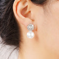 Round Geometric Faux Pearl Princess Stud Earrings For Women With Full Zircon Dress Accessory view 3
