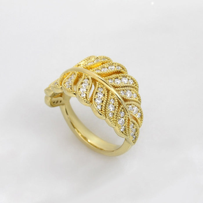 Vacation Style Leaf Ring For Women, Three Color Feather Shape Glossy Niche Fashion Jewelry