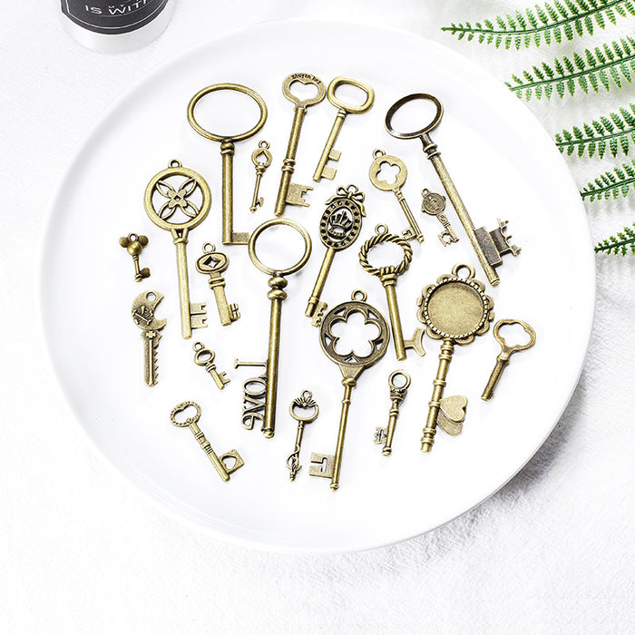 Vintage Double-Sided Alloy Key Charm Pendant for DIY Jewelry