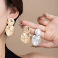 French Elegant Round Hammered Alloy Metal Stud Drop Earrings, Vintage Luxury Statement Disc Earrings view 1