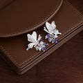 Elegant Silver Alloy Butterfly Tassel Studs With Pearl And Purple Crystal Charms Women's Vacation Earrings view 3