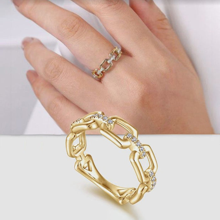 Gold Color Commuter Business Loop Ring For Women With Micro Pave Zircon French Jewelry