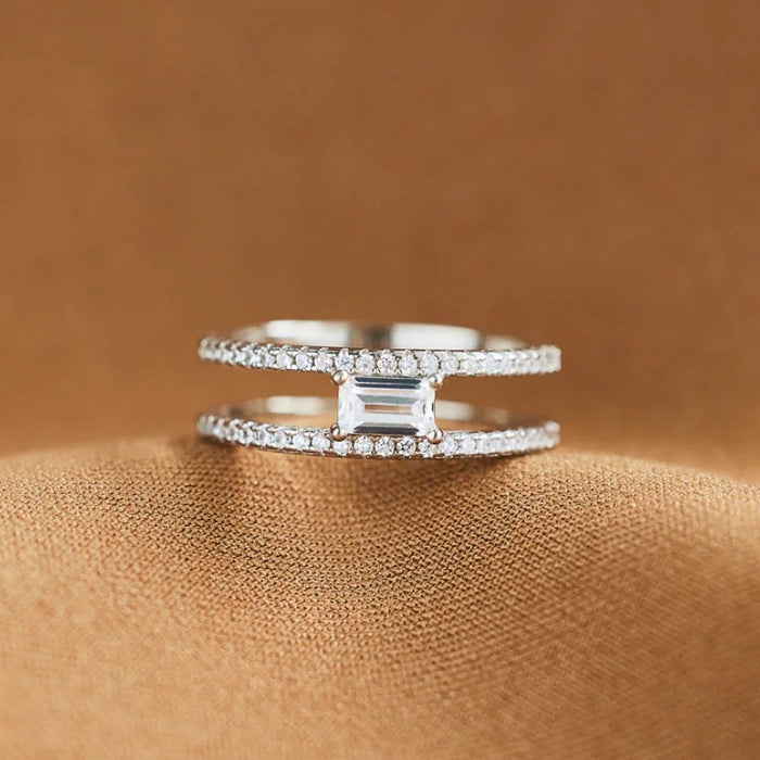 Minimalist Geometric Square Double Layer Ring For Women, Daily Fashion Accessory Jewelry