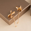 Elegant French Minimalist Alloy Metal Flower Petal Long Tassel Drop Studs Luxury Statement Earrings view 3