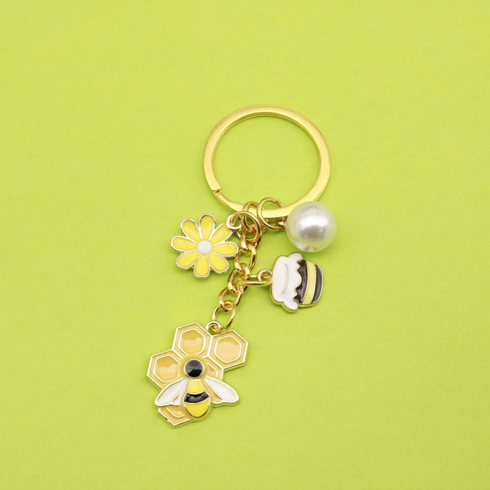 Metal Enamel Daisy Bee Flower Insect Keychain Car Charm Gift