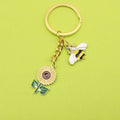 Zinc Alloy Sunflower Bee Drip Oil Keychain Bag Charm Gift view 1