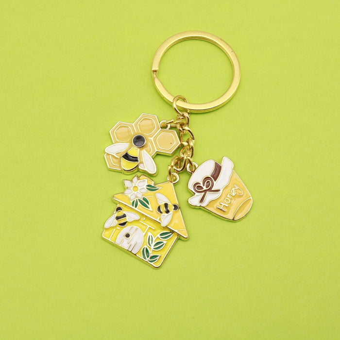 Metal Mushroom House Bee Keychain Bag Charm
