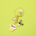 Metal Cartoon Bee Flower Pearl Keychain Bag Charm Gift view 1