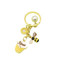 Metal Cartoon Bee Flower Pearl Keychain Bag Charm Gift view 5