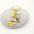 Metal Cartoon Bee Flower Pearl Keychain Bag Charm Gift view 4