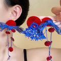 Summer Red Blue Acrylic Tassel Drop Earrings Geometric Beach Vacation Statement Jewelry for Women view 3