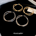 Copper Smooth Double Layer Crossed Circle Hoop Earrings For Women, Geometric Minimalist Style view 4