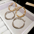 Copper Smooth Double Layer Crossed Circle Hoop Earrings For Women, Geometric Minimalist Style view 2