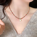 Vintage Palace Style Cat Eye Stone Crystal Beaded Square Pendant Necklace For Women view 3