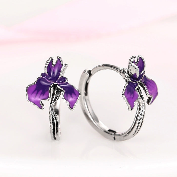 Metal Edged Morning Glory Flower Enamel Earrings, Pastoral Style Daily Floral Jewelry