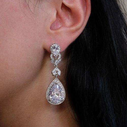 Light Luxury Water Drop Earrings For Women, Sparkling High End Evening Dress Banquet Jewelry