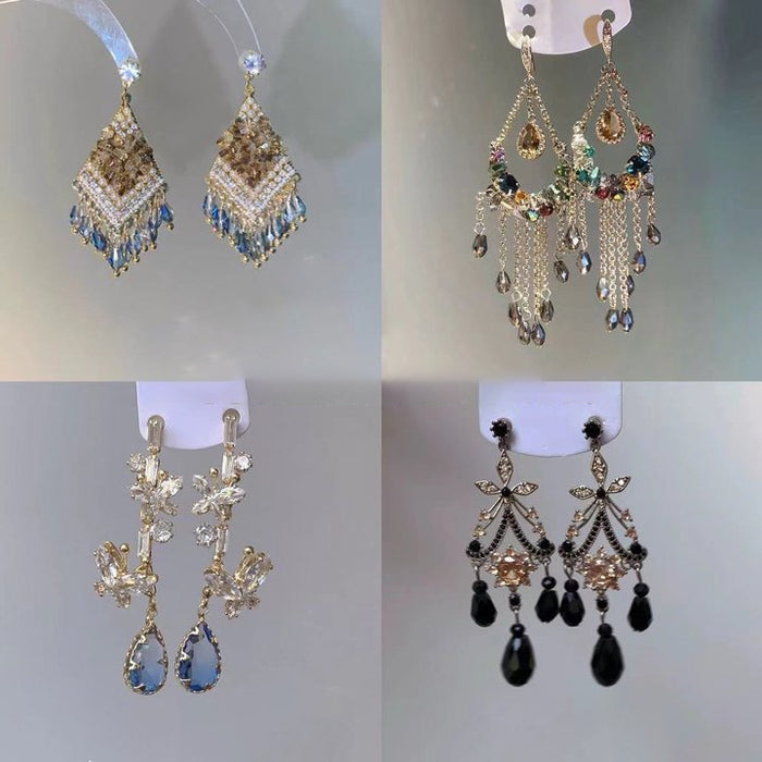Copper Zircon Butterfly Teardrop Tassel Drop Earrings Light Luxury Stud Style Jewelry